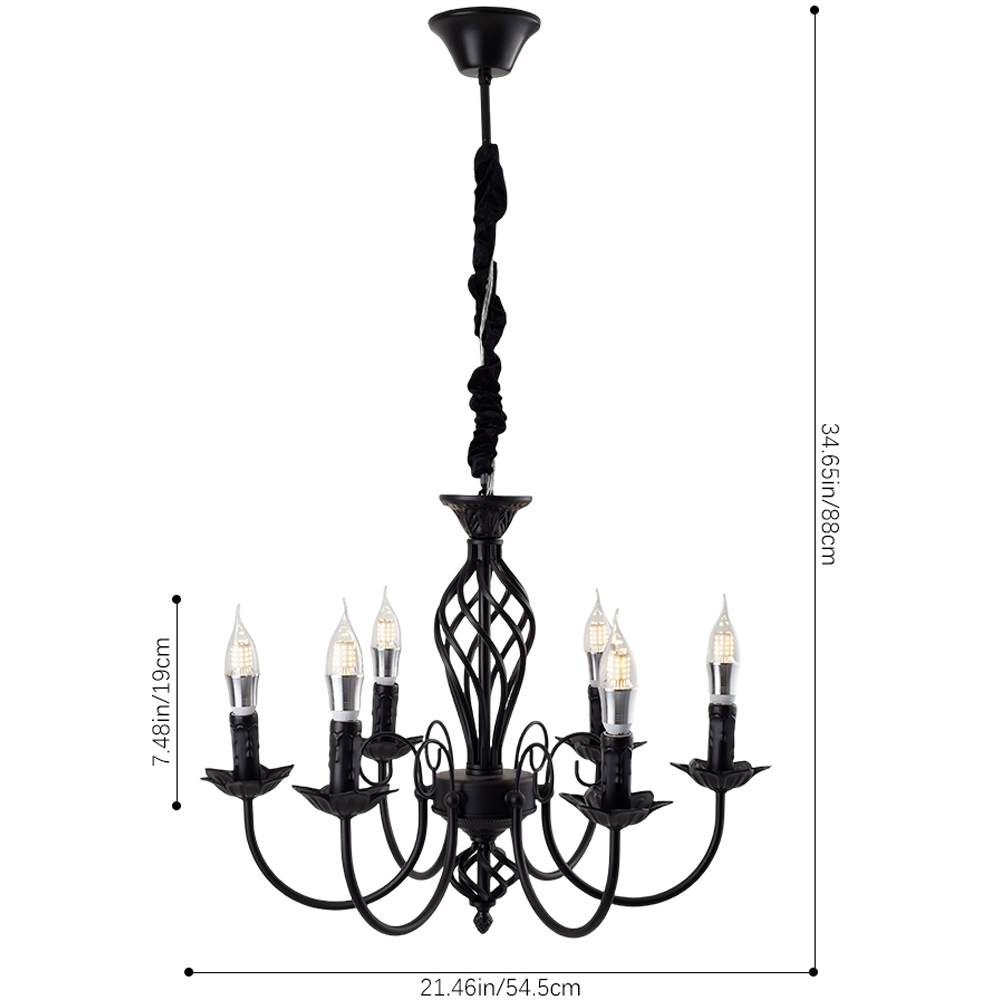 Living and Home 6 Light Vintage Black Iron E14 Chandelier Image 8