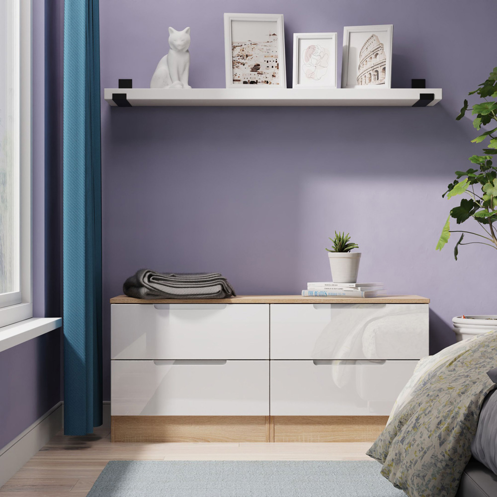Crowndale Milan 4 Drawer White Gloss and Bardolino Oak Bed Box Ready Assembled Image 7