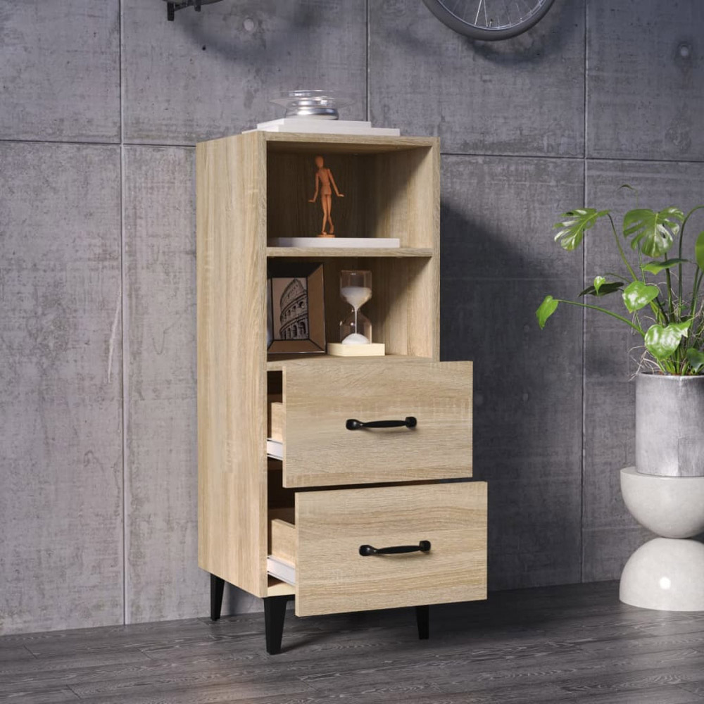 vidaXL 2 Drawer 2 Shelf Sonoma Oak Narrow Sideboard Image 3