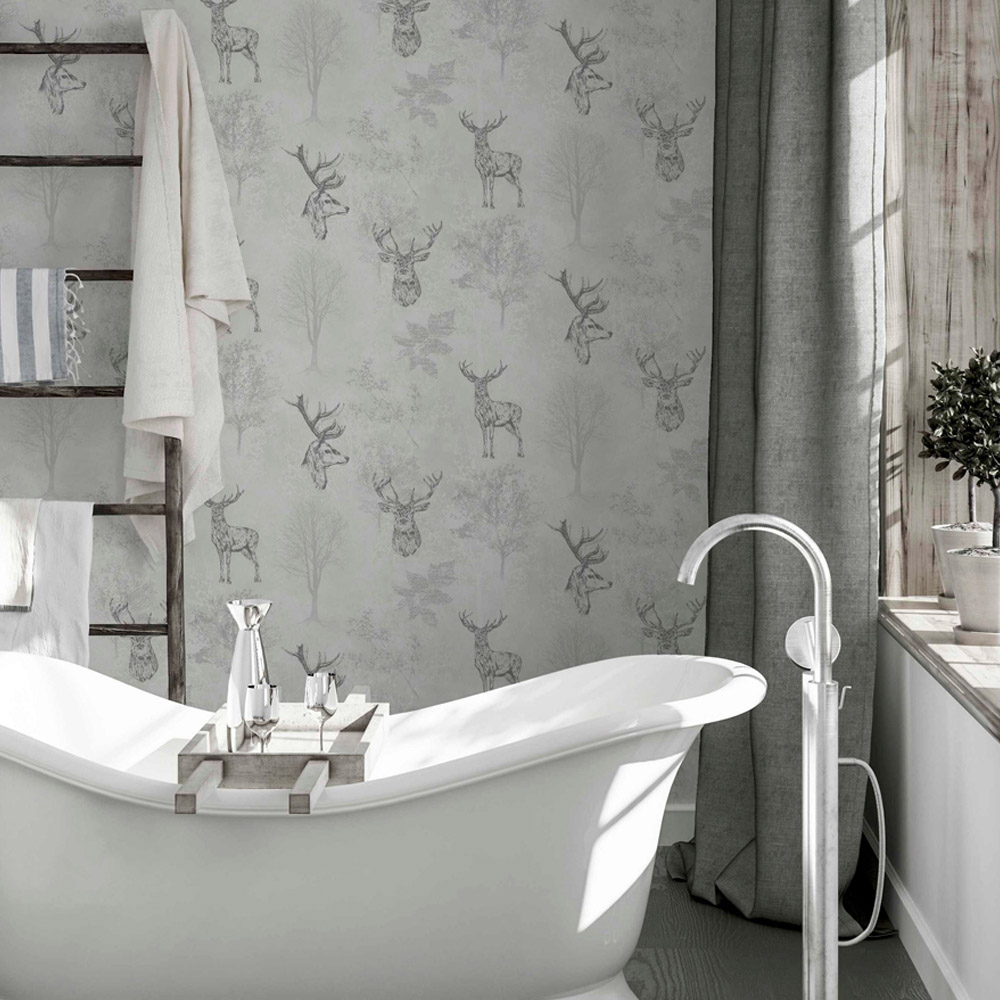 Arthouse Etched Stag Mono Black Wallpaper Image 2