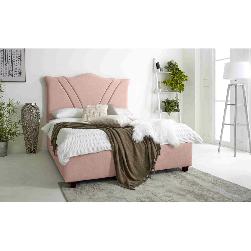 Eleganza Amaya Single Pink Arlington Fabric Bed Frame with Curved Headboard Image 6