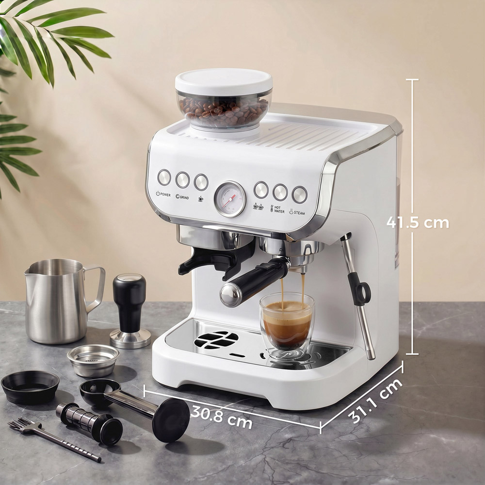 HOMCOM Bean to Cup 800-197V70WT White Coffee Machine with Integrated Bean Grinder Image 9