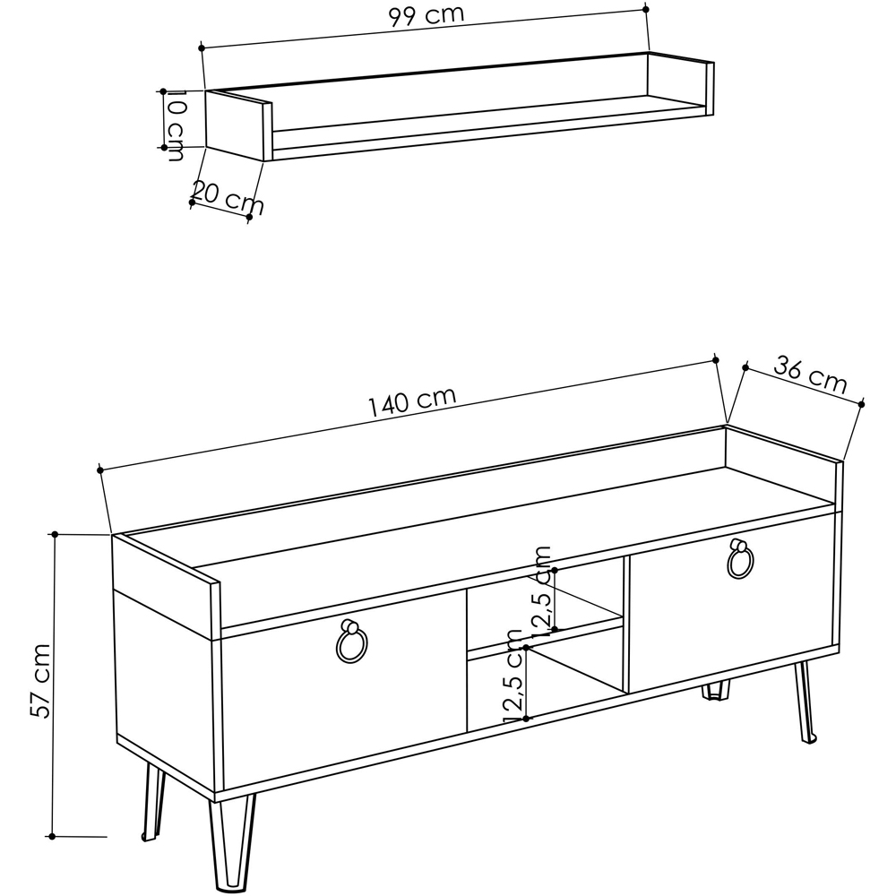 Decortie Keday 2 Door 2 Shelf Sapphire Oak TV Stand with Floating Shelf Image 6