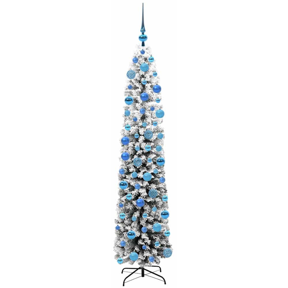 vidaXL 300 LED Pre-Lit Blue Baubles Green Artificial Snow Flocked Christmas Tree 6ft Image 4