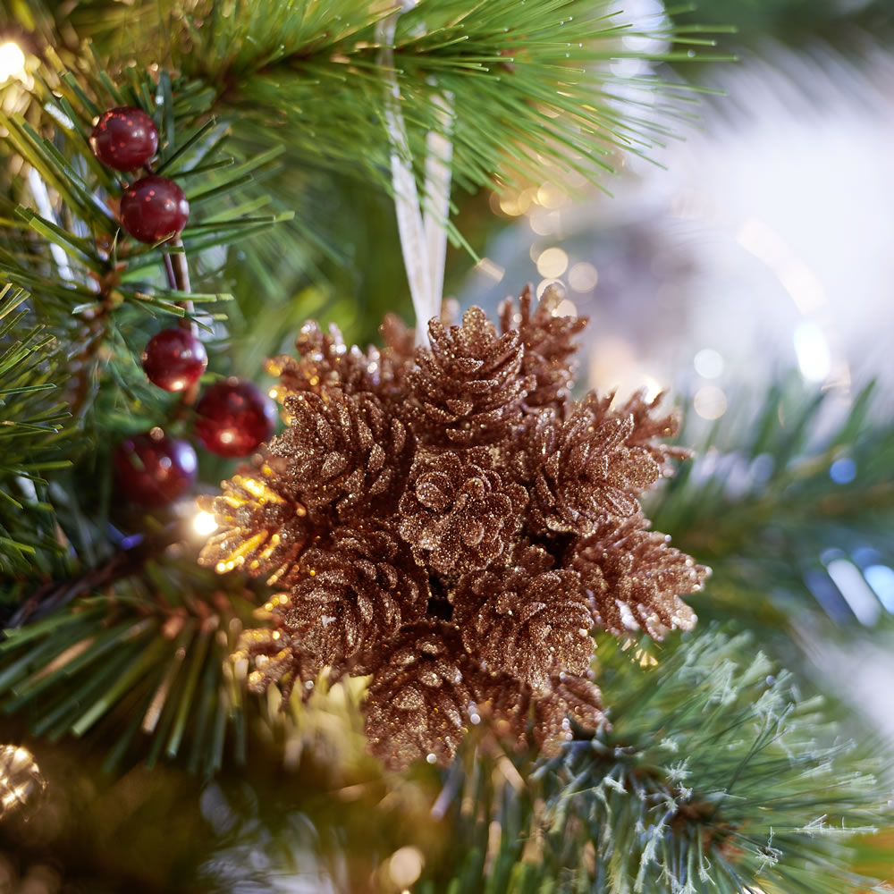 Wilko Country Christmas Glitter Pine Cone Tree Decoration Image 2