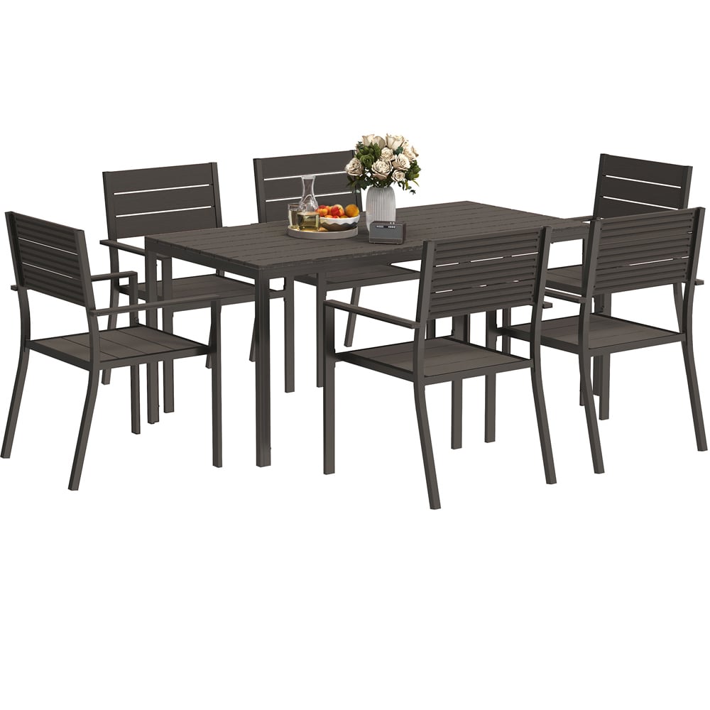 Outsunny 6 Seater Steel Garden Dining Set with Stackable Chair Black Image 2
