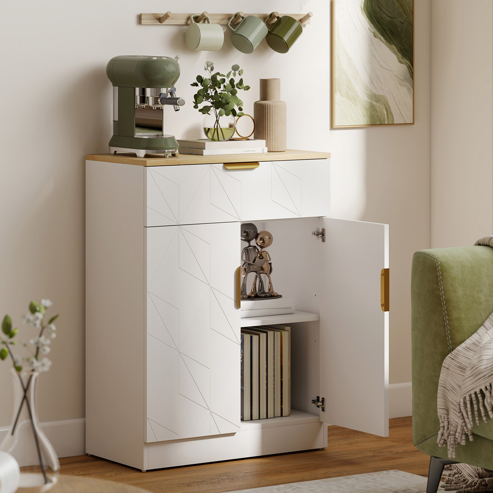 Portland 2 Door Single Drawer White Wooden Sideboard Image 3