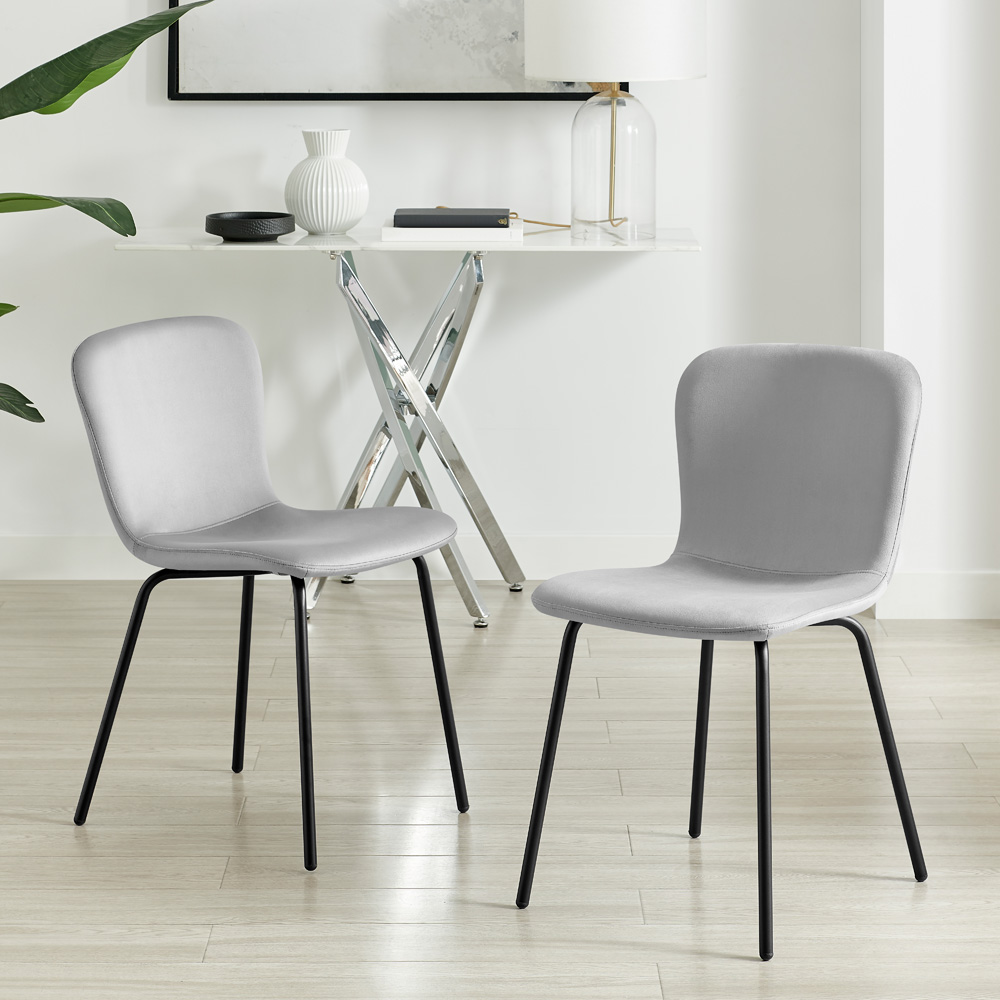 Furniturebox Sienna Set of 2 Light Grey Velvet Dining Chairs Image 9