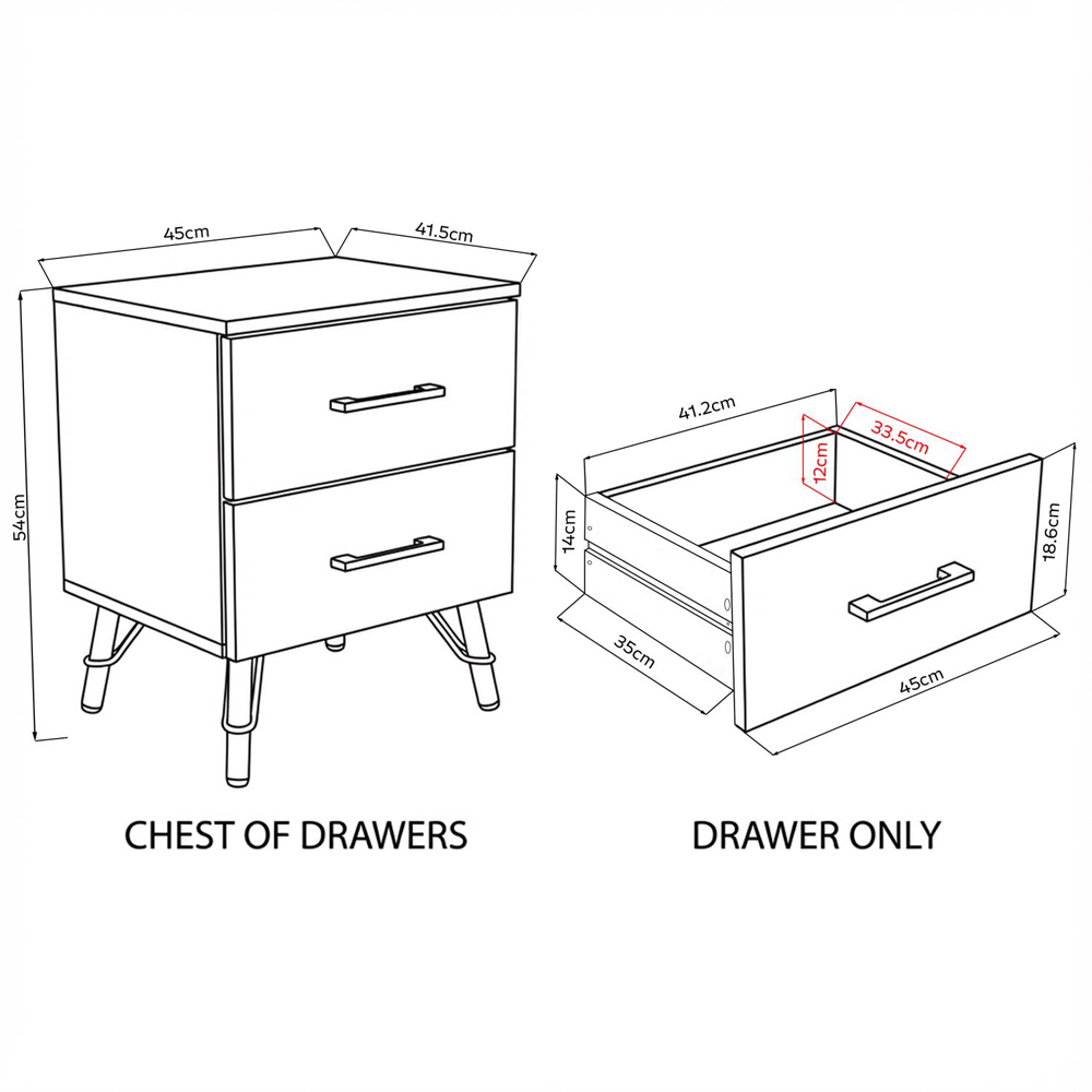 FWStyle Maldon 2 Drawer White Bedside Table Image 7