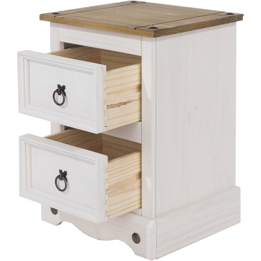 Corona 2 Drawer White Washed Wax Petite Bedside Table Image 5