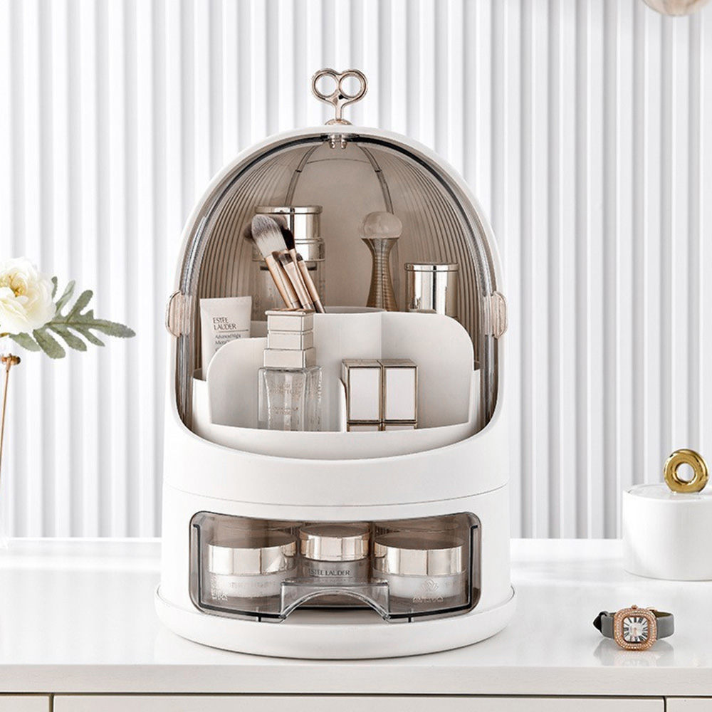 Living and Home Large White Freestanding Dustproof Rotating Makeup Organizer Image 2