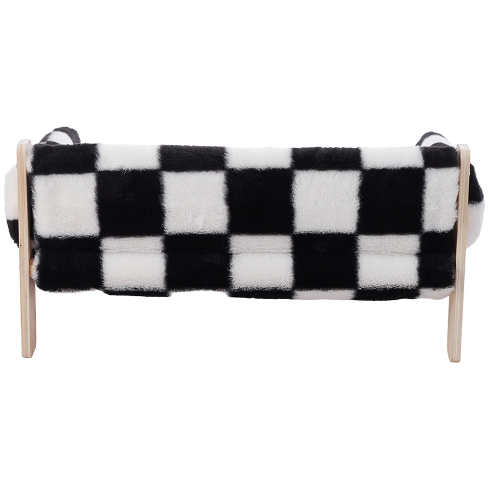H&O Direct Long Plush Black and White Plaid Wooden Pet Sofa Image 4