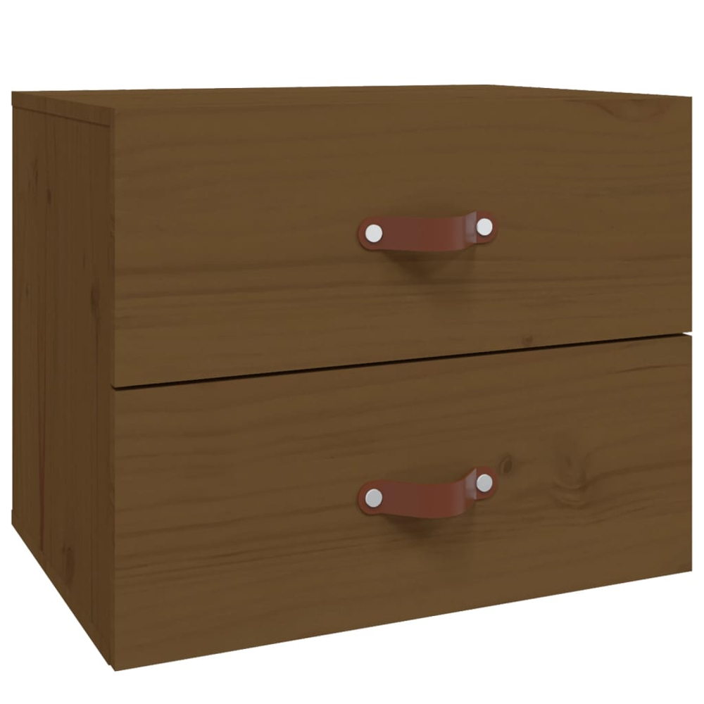 vidaXL 2 Drawer Honey Brown Wall Mounted Bedside Cabinet Image 2