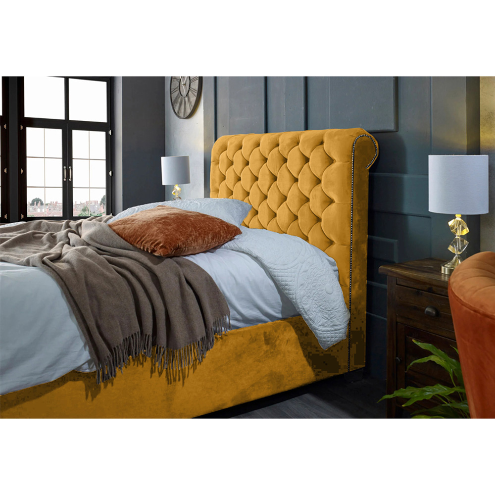 Eleganza Home Veneta Super King Size Mustard Plush Velvet Bed Frame with Chesterfield Headboard Image 2