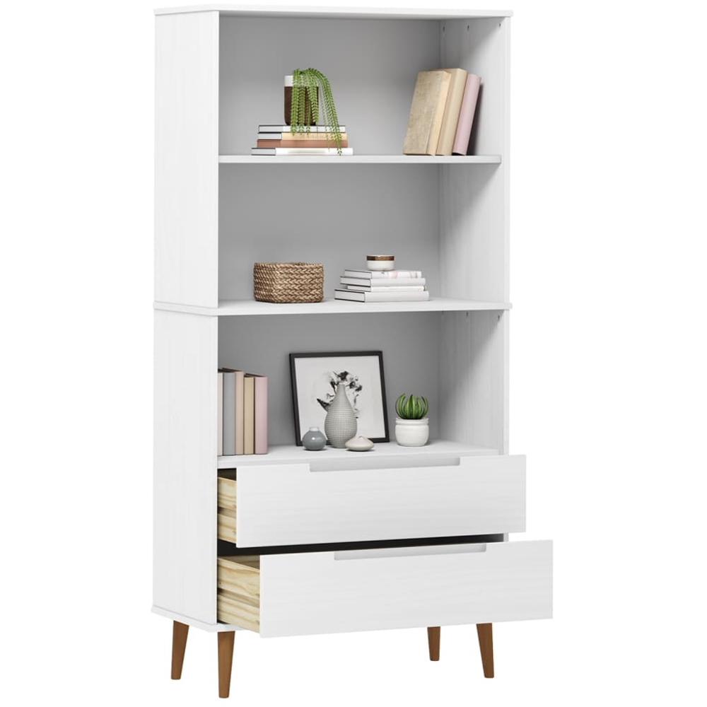vidaXL 2 Drawer 3 Shelf White Pine Wood Bookcase Image 3