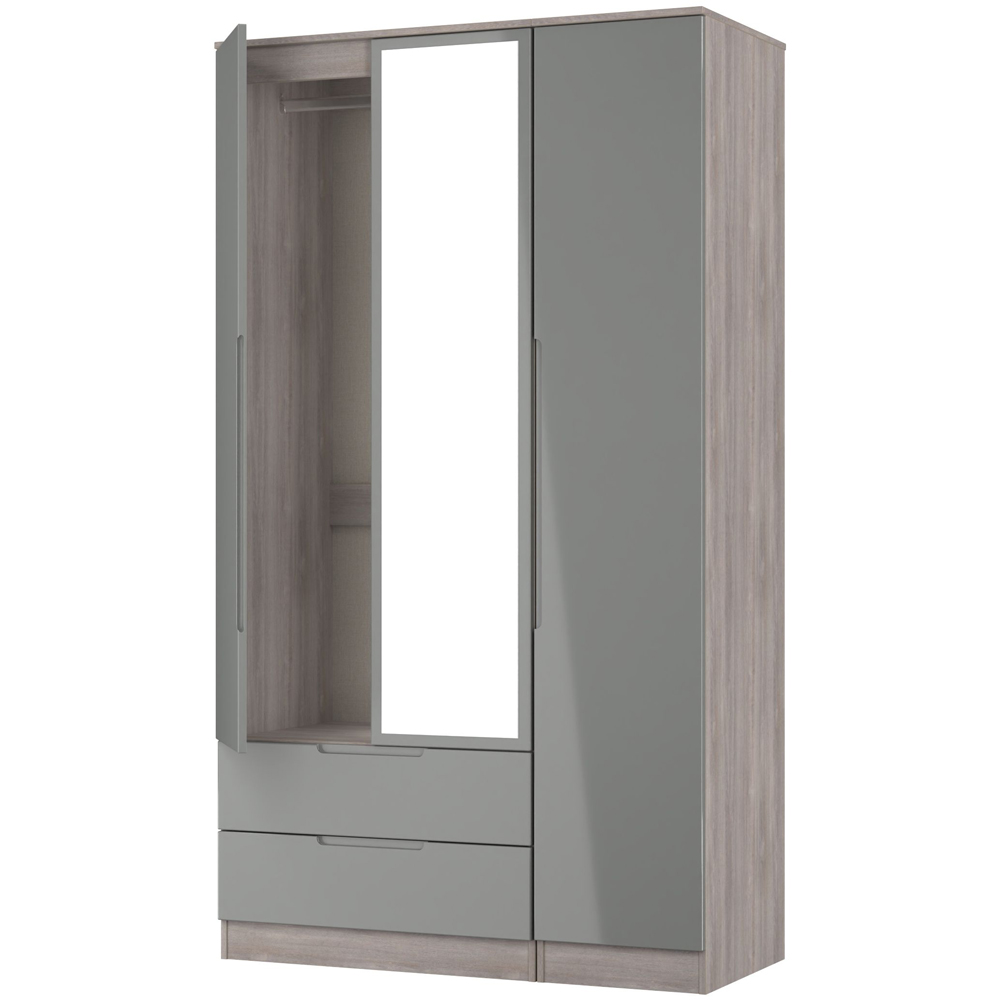 Crowndale Milan 3 Door 2 Drawer Grey Gloss and Grey Oak Tall Mirrored Wardrobe Ready Assembled Image 5