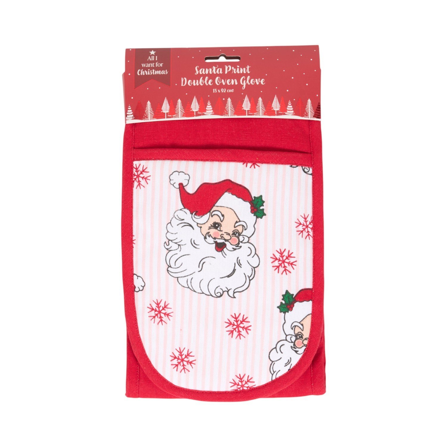 Santa Print Double Oven Glove Red Image 1