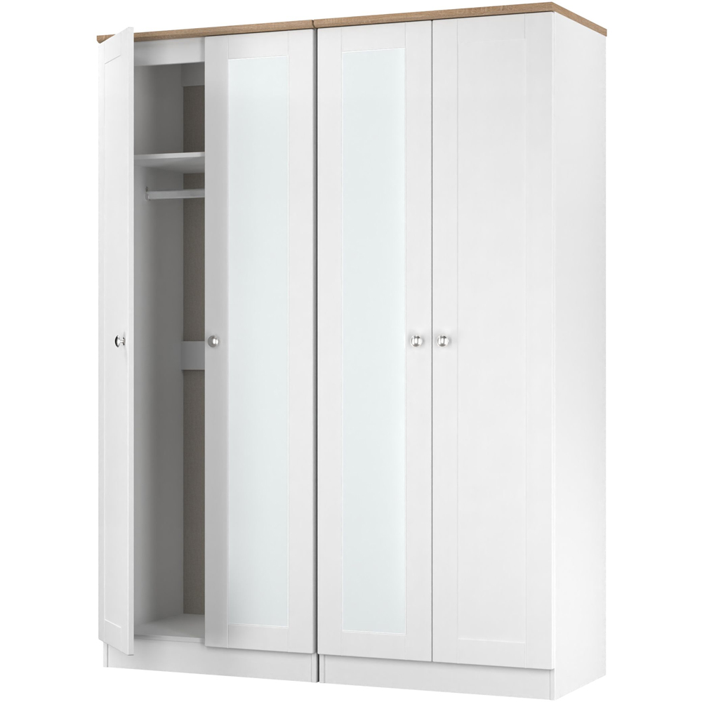 Crowndale Sussex 4 Door White Ash and Bardolino Oak Tall Mirror Wardrobe Ready Assembled Image 4