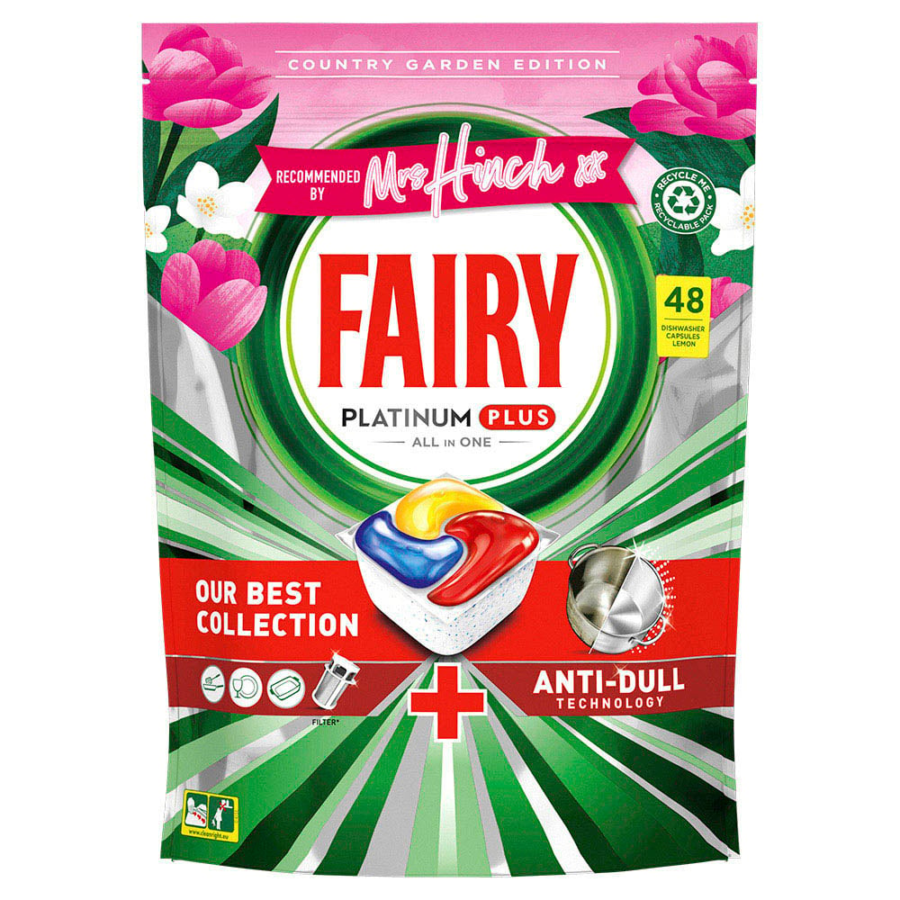 Fairy Platinum Plus Mrs Hinch All in One Lemon Dishwasher Tablets 48 Pack Case of 4 Image 2