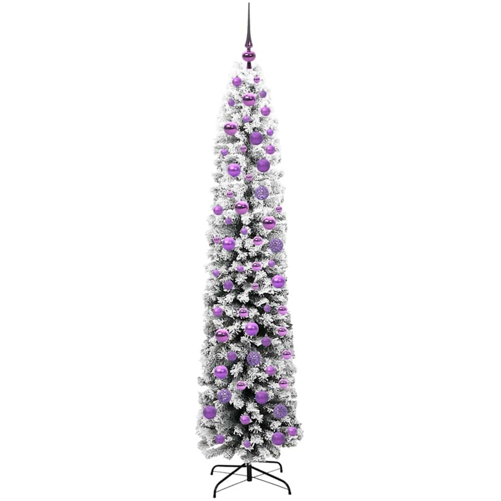 vidaXL Green Snow Flocked Artificial Christmas Tree with LEDs Lilac Decoration Ornaments 6ft Image 4