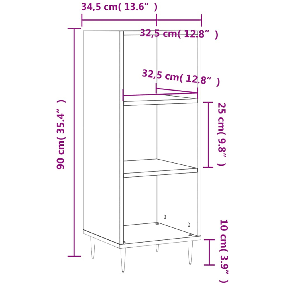 vidaXL 3 Shelf Black Wooden Sideboard Image 9