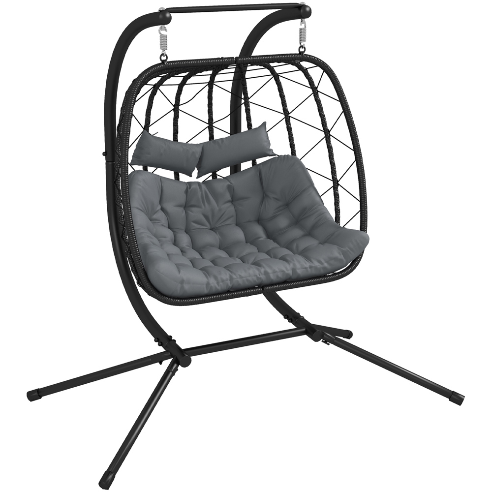 Outsunny 2 Seater Black Rattan Egg Chair with Cushions Image 2