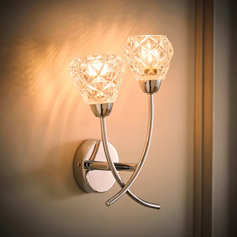 ValueLights Astley 2 Light Crystal Effect Shade Chrome Wall Light with Bulb 2 Pack Image 6