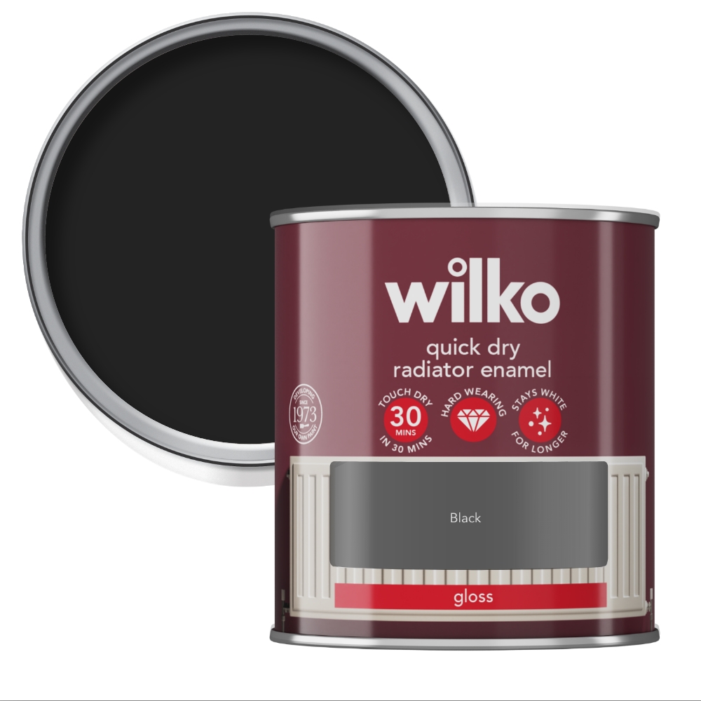 Wilko Quick Dry Black Gloss Radiator Enamel 250ml Image 1