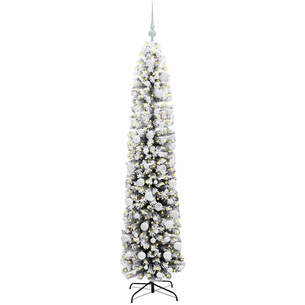 vidaXL Green Snow Flocked Artificial Christmas Tree with LEDs white Decoration Ornaments 6ft Image 1