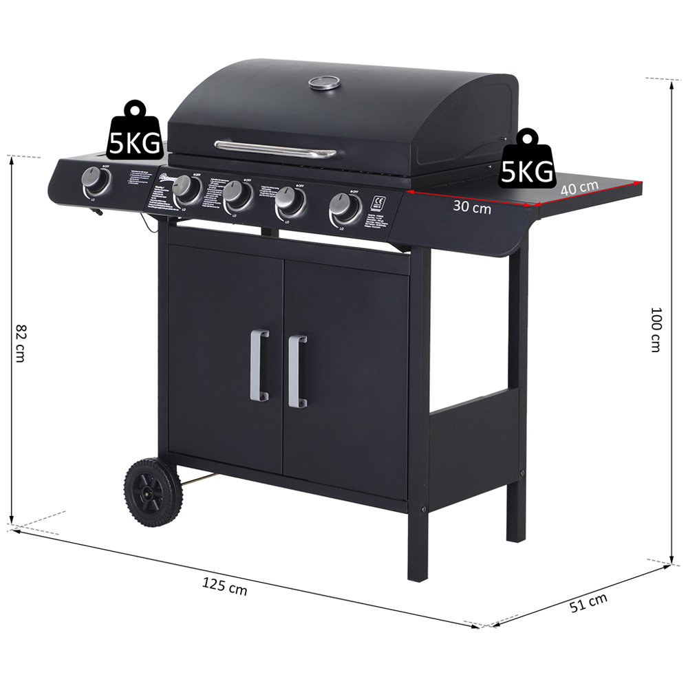 Outsunny Black 4 + 1 Burner Deluxe Gas BBQ Grill Image 5