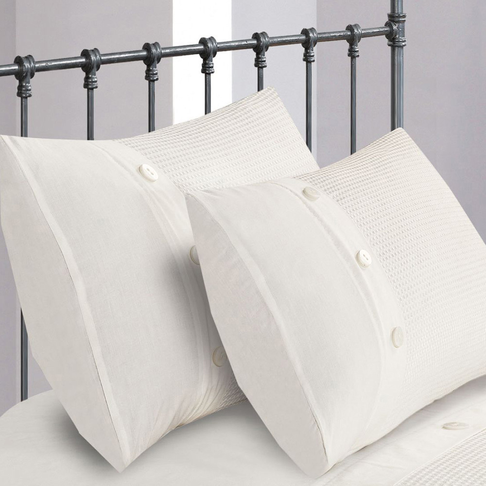 Intimates Super King Size White Textured Waffle Button Duvet Cover Set Image 2