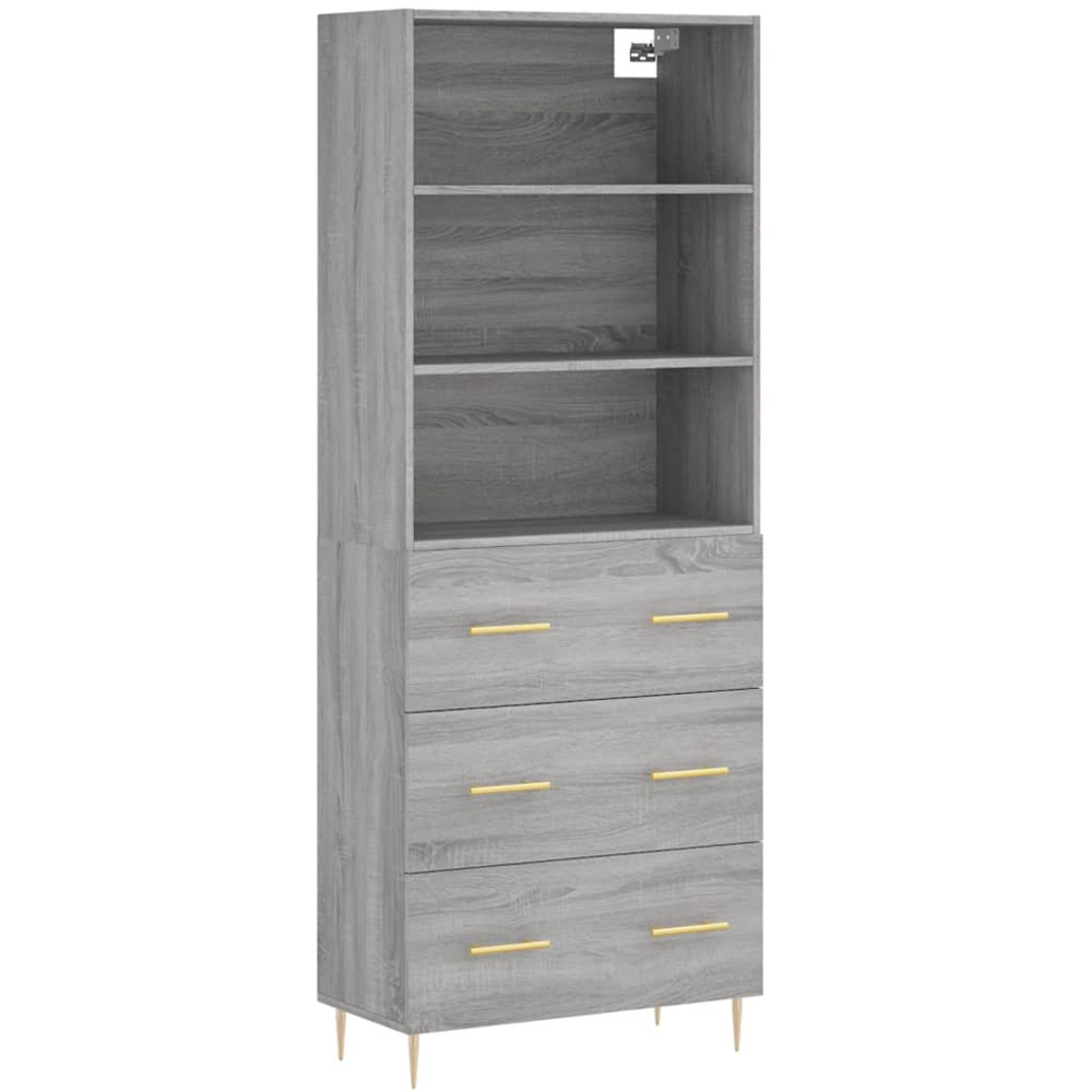 vidaXL 3 Drawer 3 Shelf Grey Sonoma Highboard Image 2