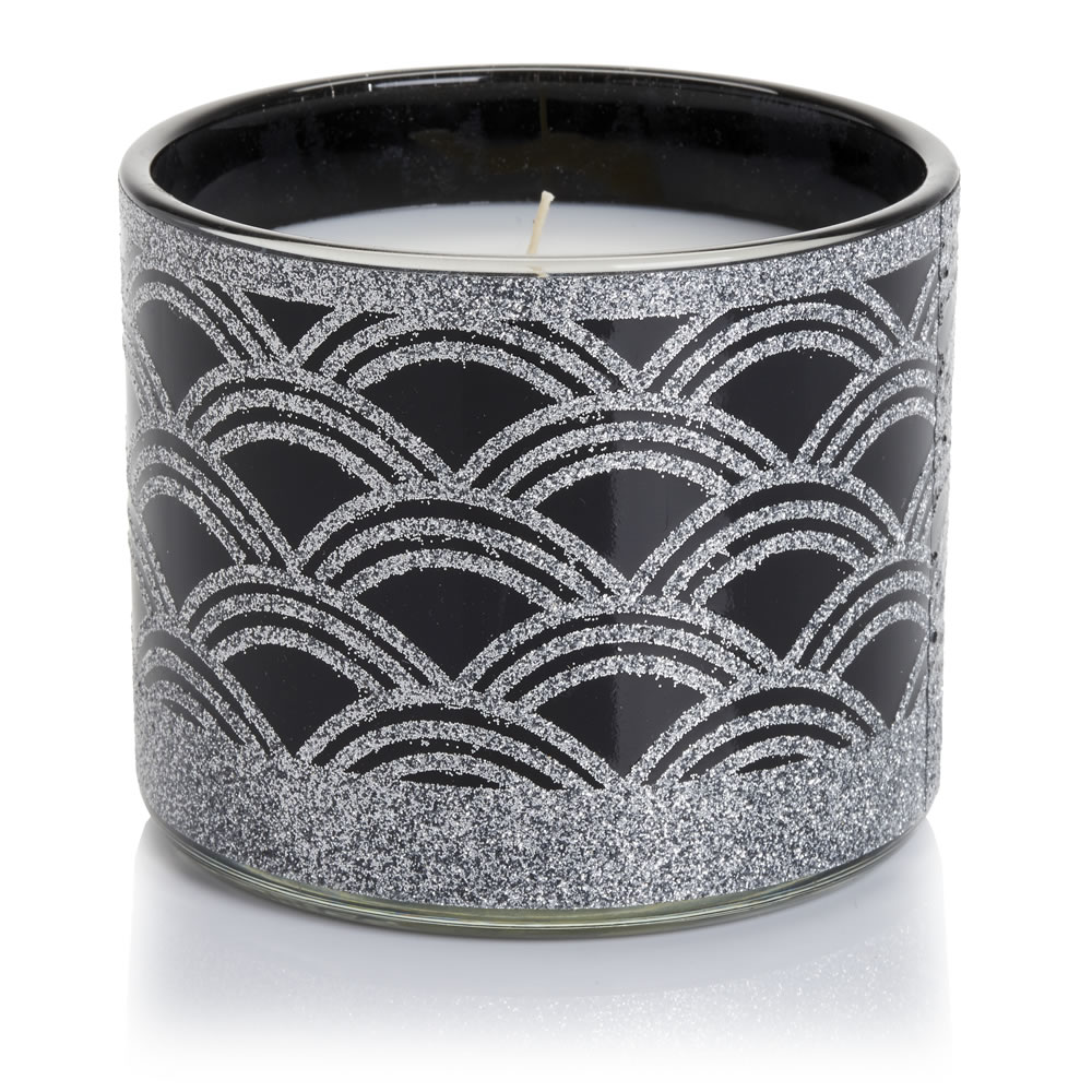 Wilko Art Deco Black and Silver Glass Candle Image 1