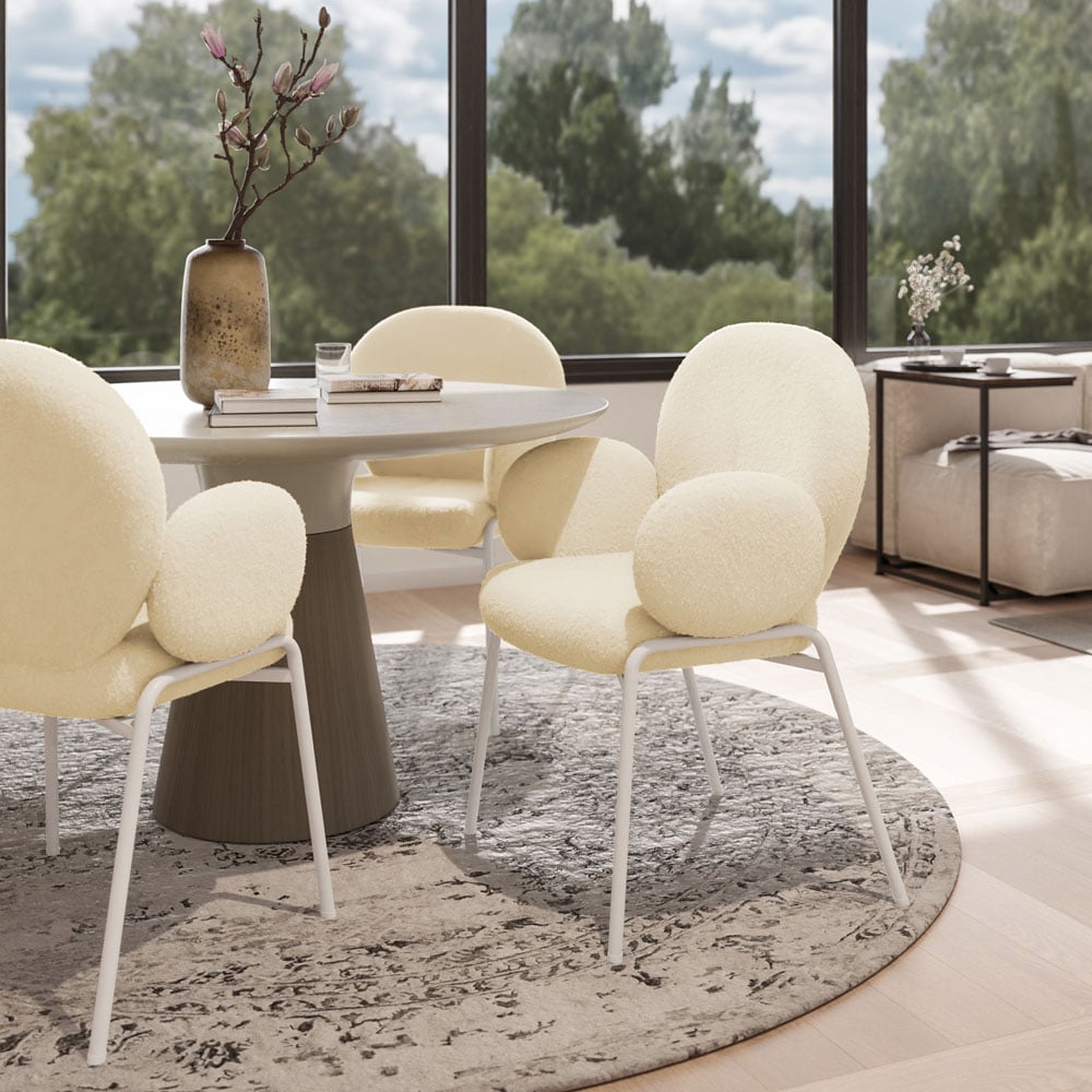 tectake Set of 6 Cream Boucle Padded Dining Chair Image 8