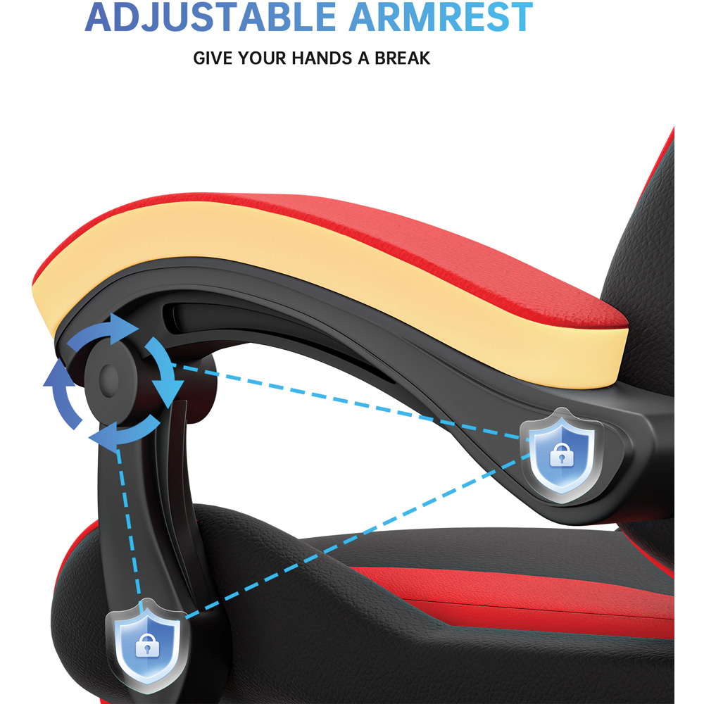 Rattrix Red Height Adjustable Gaming Chair with Footrest and Lumbar Cushion Image 8
