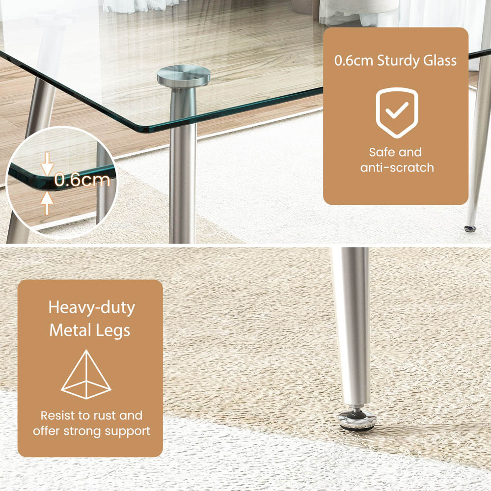 Costway 4 Seater Tempered Glass Top Dining Table Silver Image 7