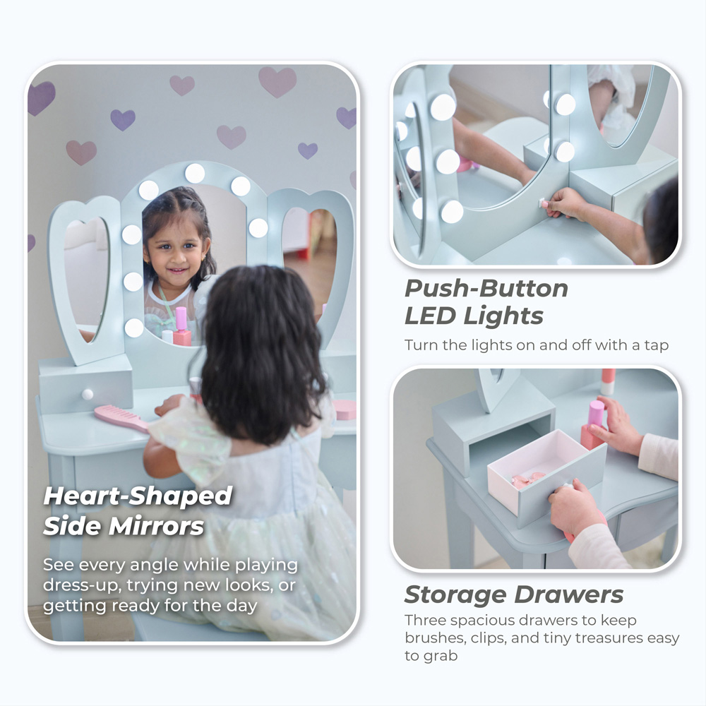 Teamson Kids Light Blue Heart Glow Play Vanity Set Image 6