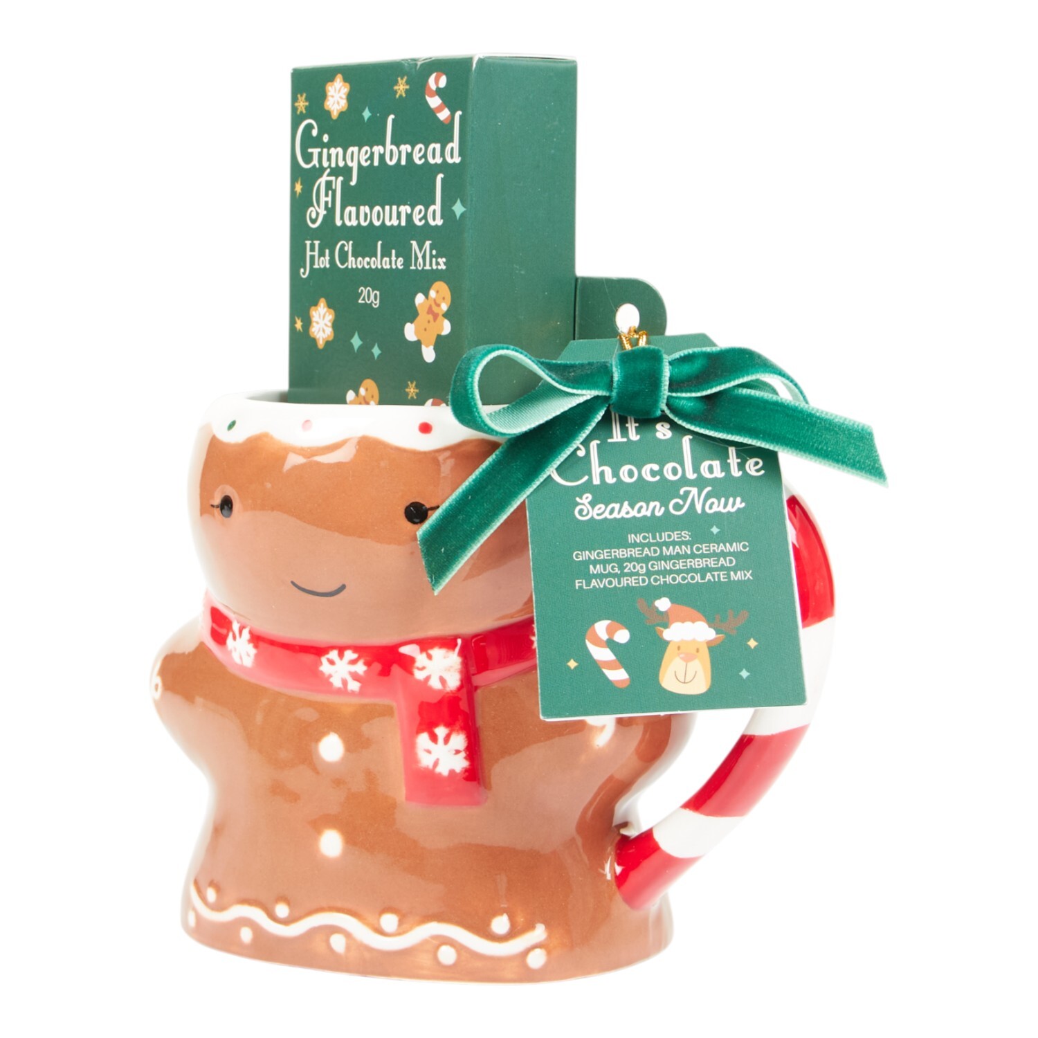 Christmas Gingerbread Man Ceramic Mug with Hot Chocolate Mix Image 2