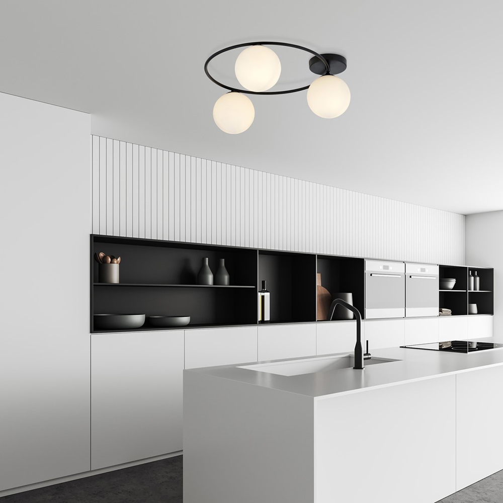 Emibig Sopra 3 Light White Shade Black E14 Ceiling Light Image 2