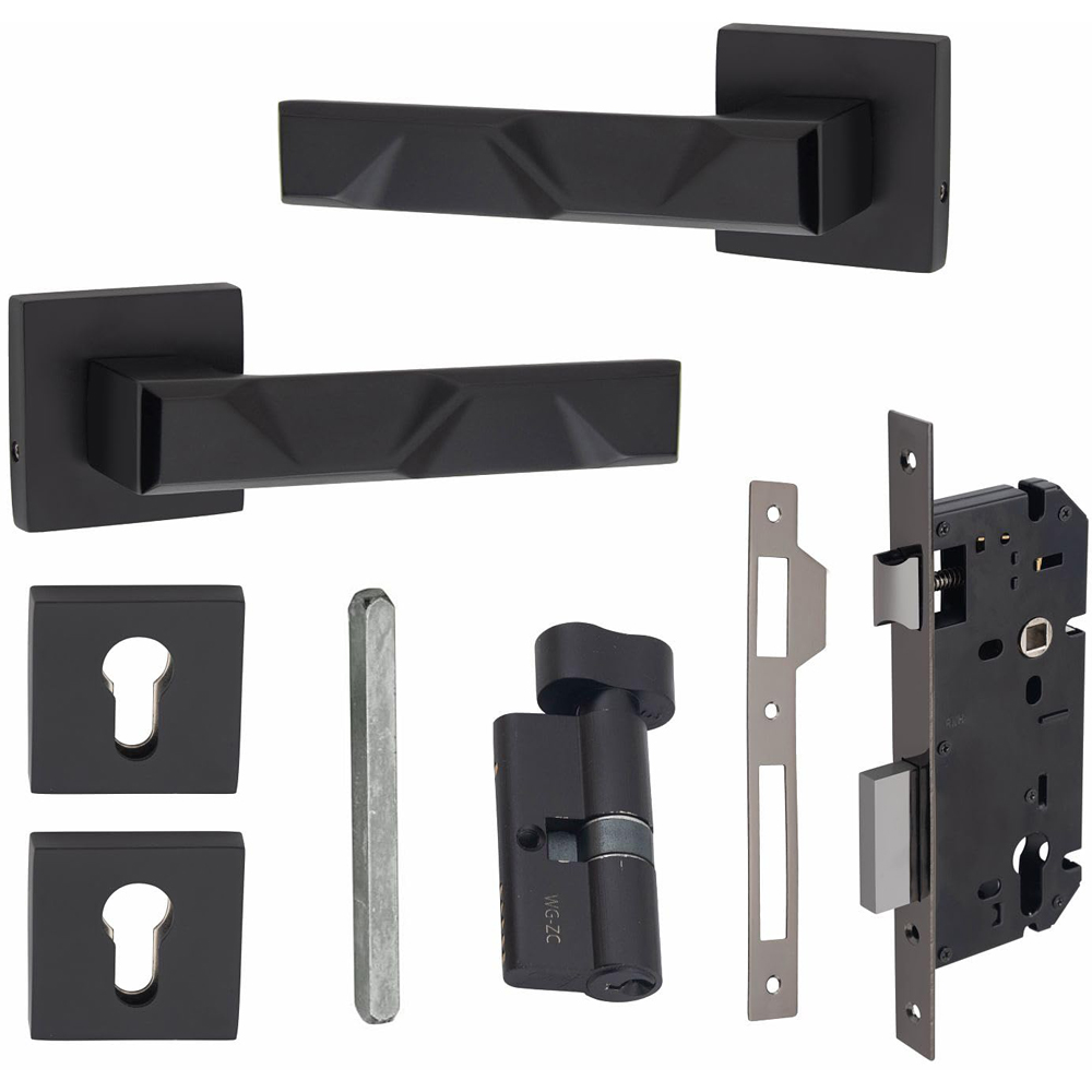 Golden Grace Matt Black Modern Nova Euro Lock Door Handle Set Image 1