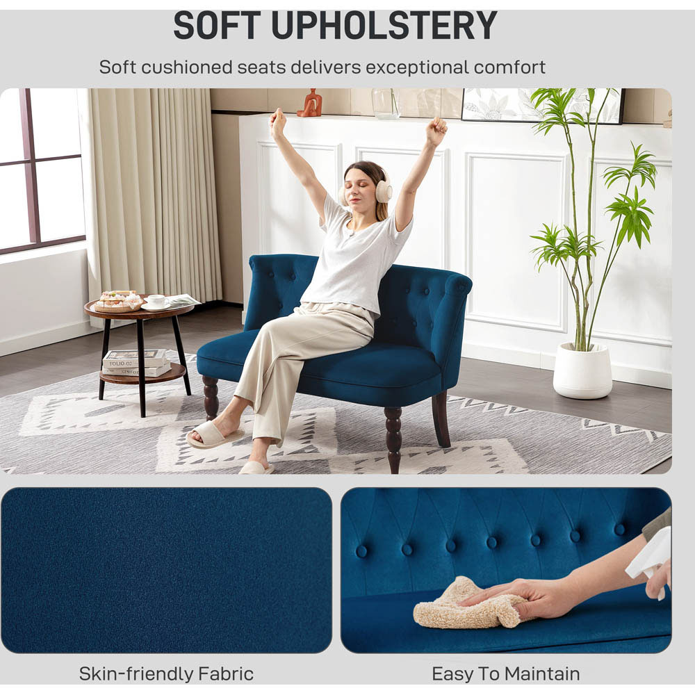 Portland 2 Seater Dark Blue Velvet Feel Wingback Sofa Image 8