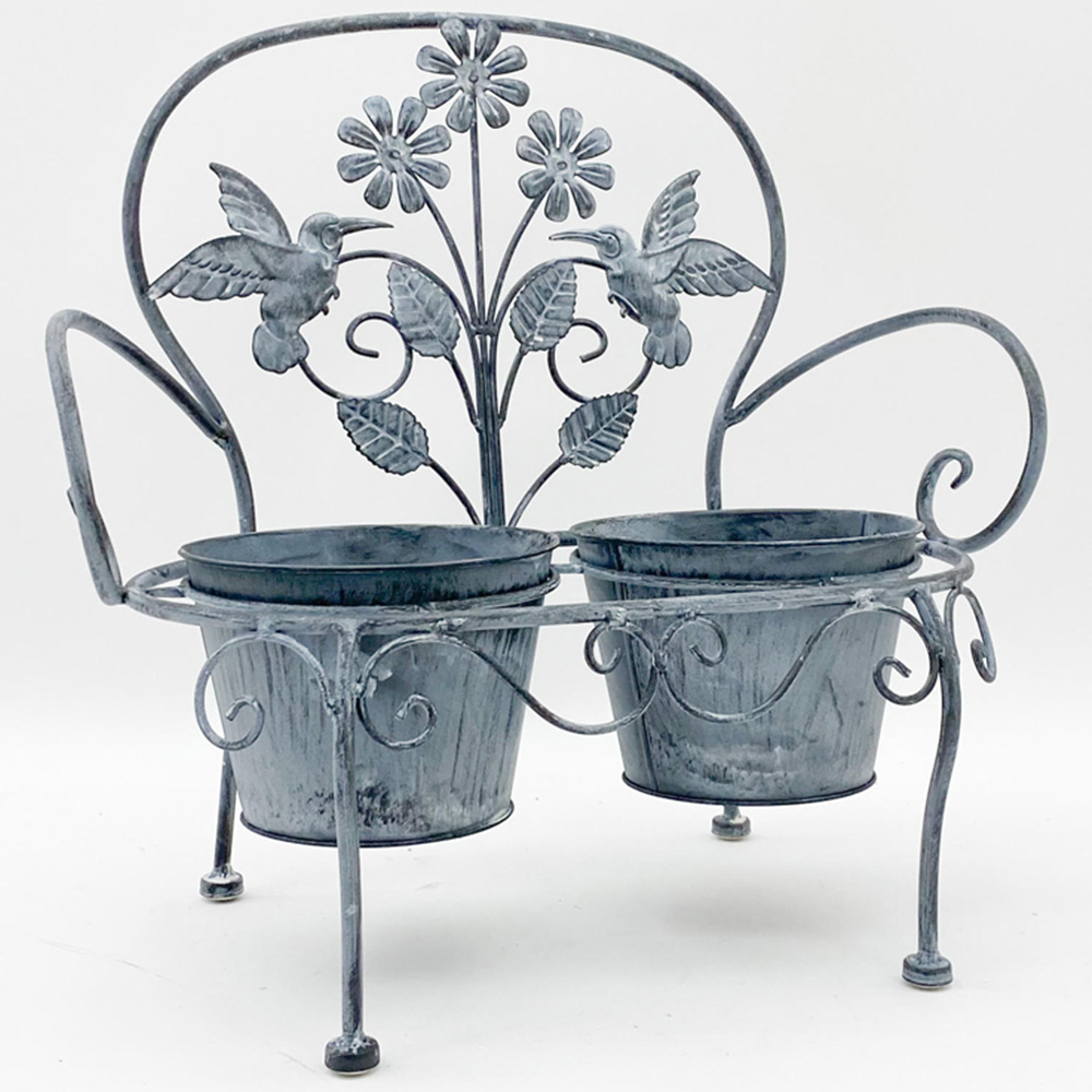 Acacia Home Stone Grey Metal Garden Planter 46cm Image 3