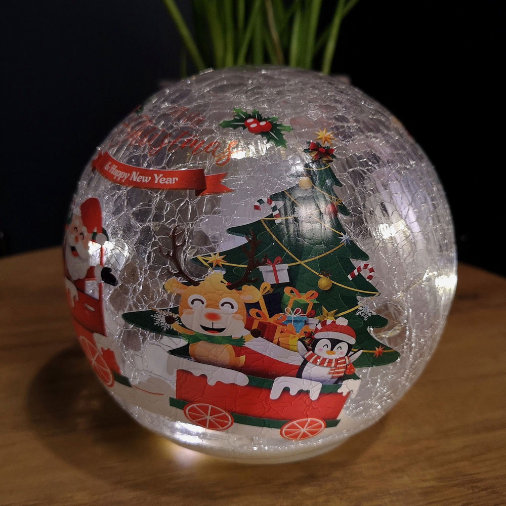 Samuel Alexander Santa and Friends in Train Crackle Effect Glass Ball LED Christmas Decoration Image 6