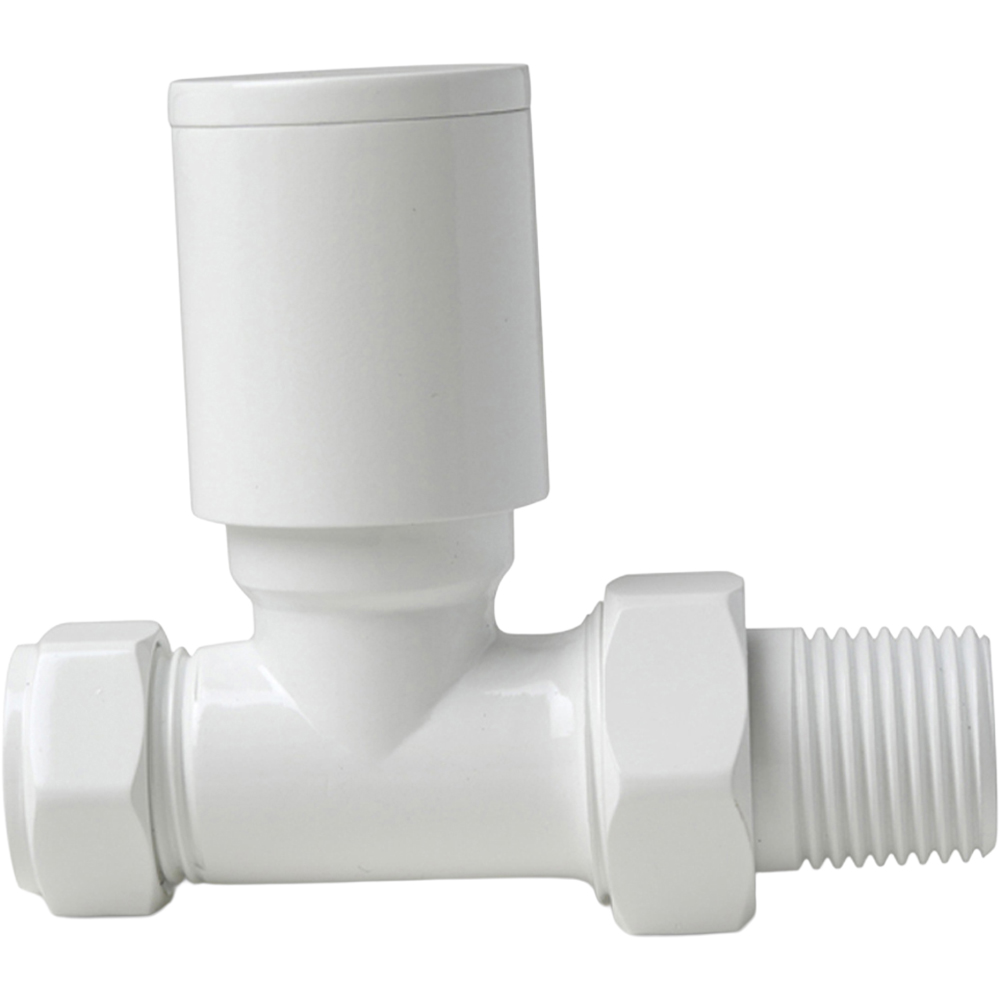 Go Bathrooms White Round Top Straight Radiator Valve Set 15mm Image 2