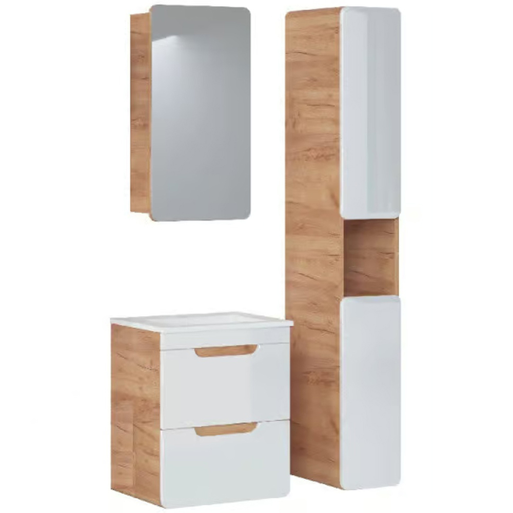Impact Furniture Aruba White Gloss and Oak Wotan 4 Piece Floating Bathroom Furniture Set Image 2