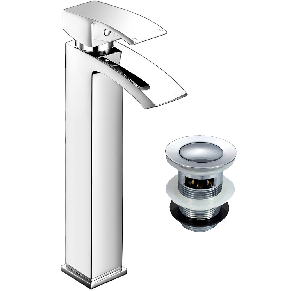 Nes Home Nexa Waterfall Chrome High Rise Basin Mono Mixer Tap with Waste Image 1