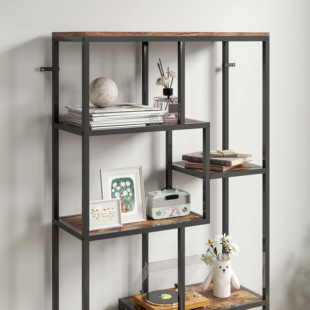 Portland 7 Shelf Rustic Brown and Black Industrial Bookcase Image 3