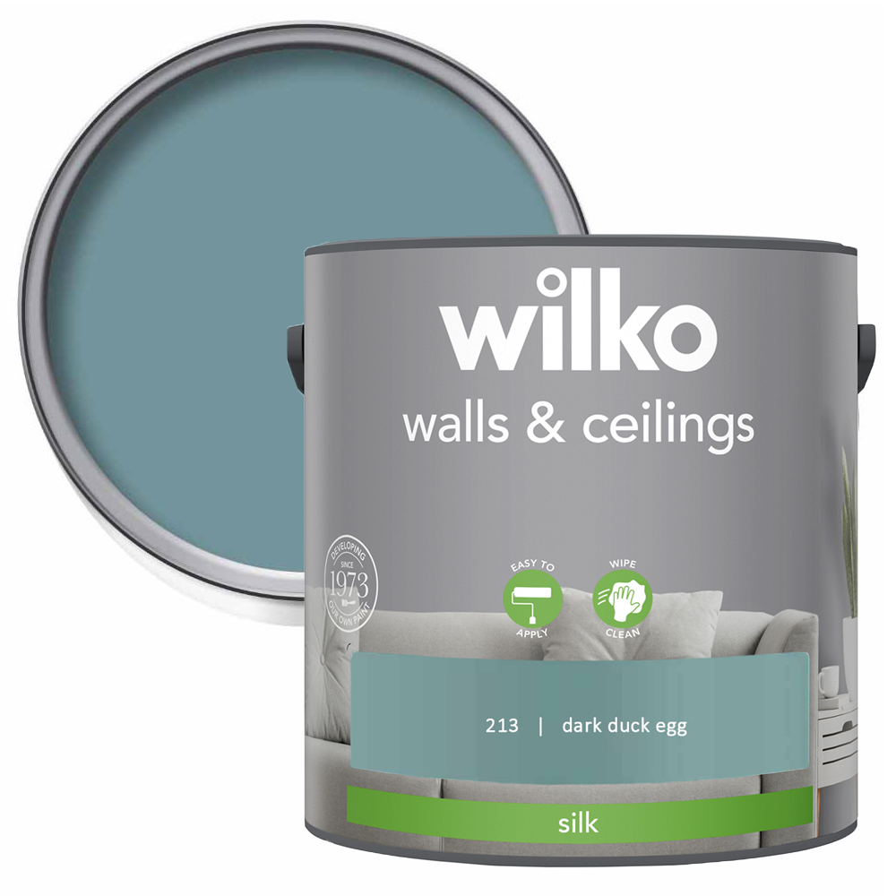 Wilko Walls & Ceilings Dark Duck Egg Silk Emulsion Paint 2.5L Image 1