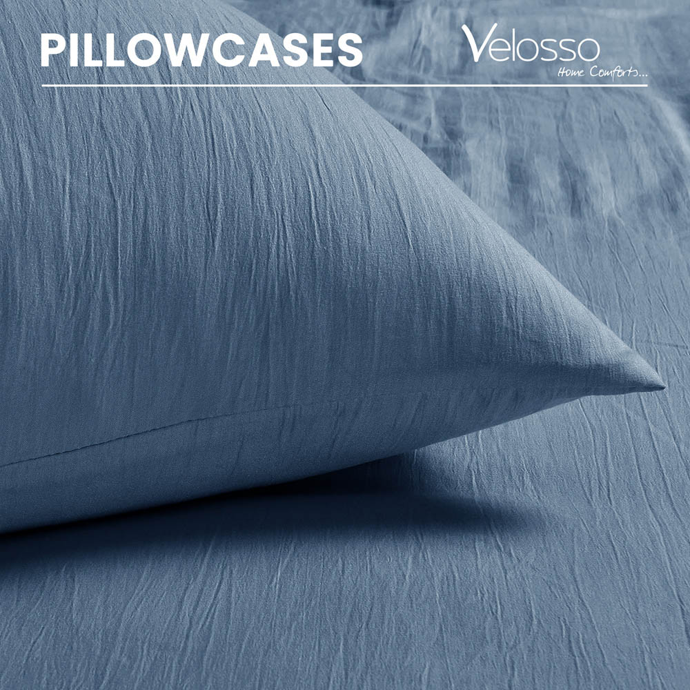 Velosso Washed Linen Look King Size Denim Blue Duvet Set Image 4