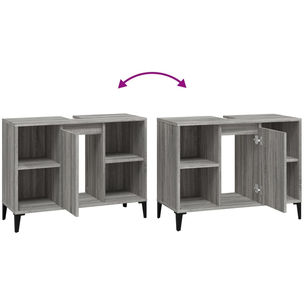 vidaXL Single Door 4 Shelf Grey Washbasin Cabinet Image 7